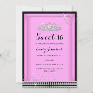 Pink Sparkle Tiara Sweet 16 Birthday Invitation
