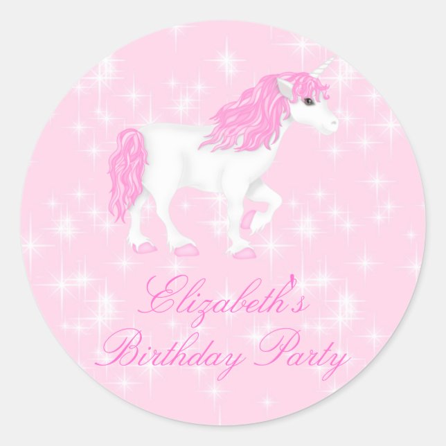 Pink Sparkle Unicorn Birthday Sticker (Front)