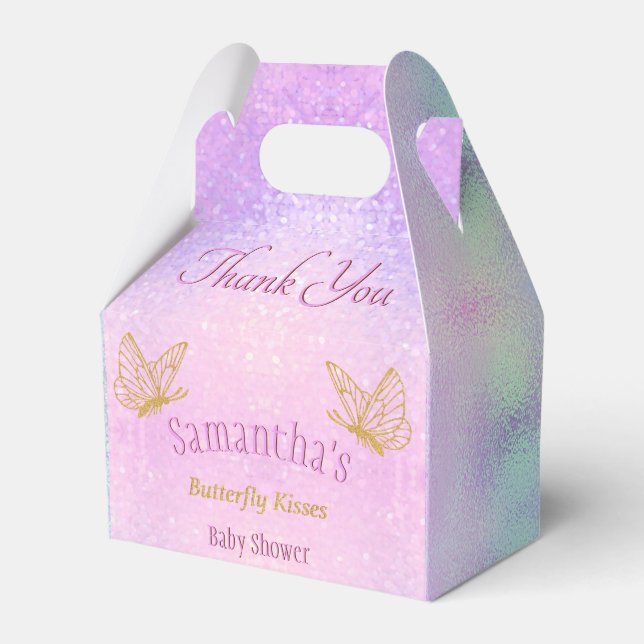 Pink Sparkle Whimsical Butterfly Baby Shower Favour Box (Front Side)