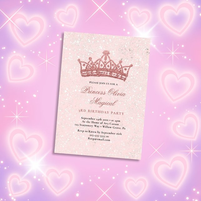 Pink & Sparkle with a Glittery Crown Birthday Invitation (Creator Uploaded)