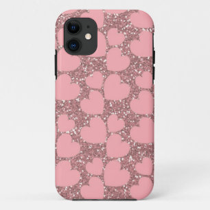 Pink Sparkle with Hearts iPhone 11 Case