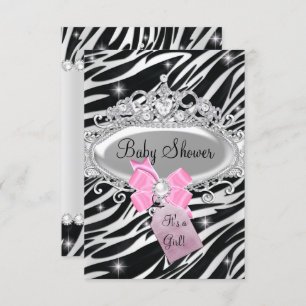 Pink Sparkle Zebra Princess Tiara Baby Shower Invitation