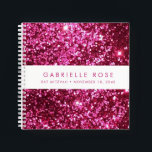 Pink Sparkles Bat Mitzvah Autograph Guestbook Notebook<br><div class="desc">Bright Hot Pink Glitter (printed image) with a white stripe on the cover of a personalised autograph book style guest book with space for an optional celebration title and date, or any custom text. This bright pink sparkly-looking party accessory is designed for a Bat Mitzvah, Sweet 16, Quinceanera or Birthday...</div>
