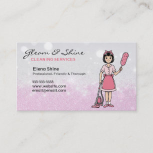 Pink Sparkles Cleaner Cleaning Lady Service Business Card