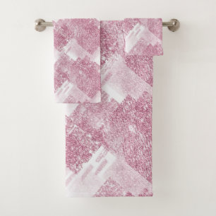 Pink sparkles on white. bath towel set