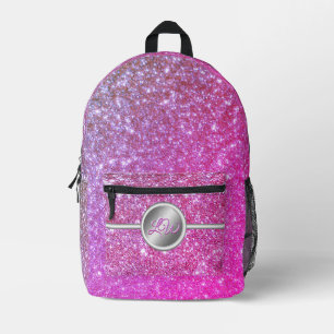 Pink Sparkling Faux Glitter Monogram Printed Backpack