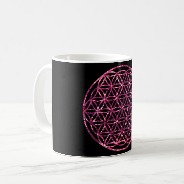 Pink Sparkling Flower of Life Coffee Mug (Front Left)