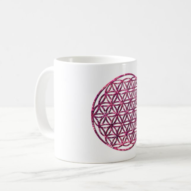 Pink sparkling flower of life coffee mug (Front Left)
