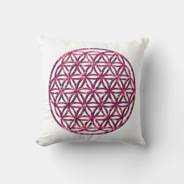Pink Sparkling Flower of Life image Cushion (Front)