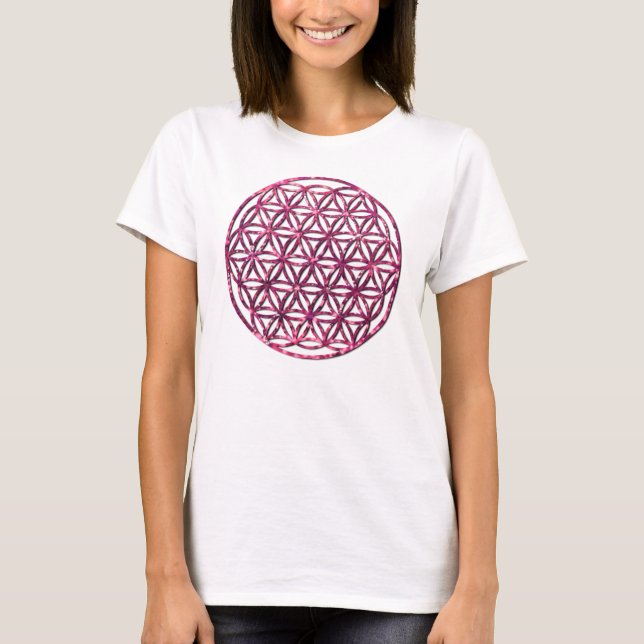 Pink Sparkling Flower of Life T-Shirt (Front)