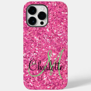 Pink sparkling glitter monogrammed    Case-Mate iPhone 14 pro max case