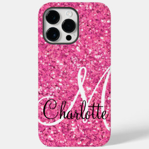 Pink  sparkling glitter monogrammed    Case-Mate iPhone 14 pro max case