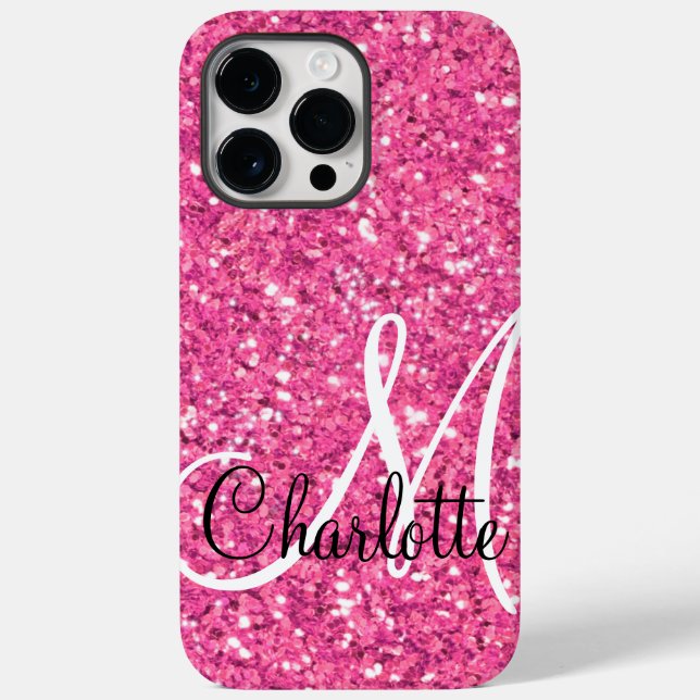 Pink  sparkling glitter monogrammed    Case-Mate iPhone case (Back)