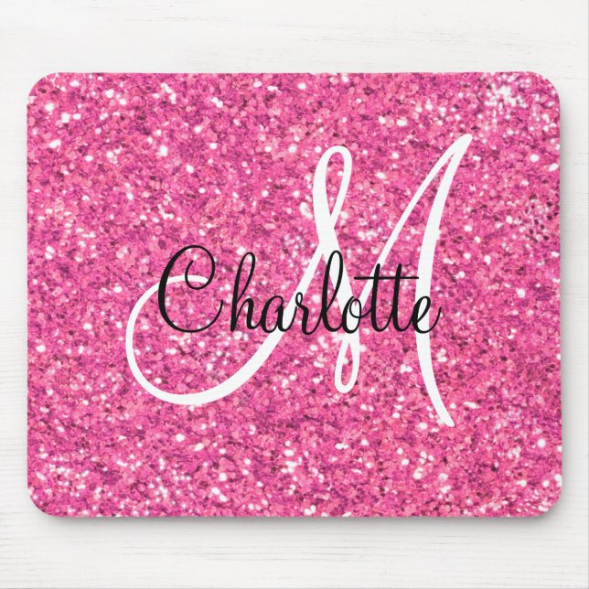 Pink  sparkling glitter monogrammed      mouse pad (Front)
