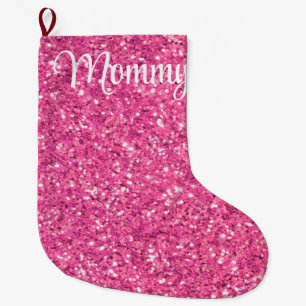 Pink sparkling glitter pattern large christmas stocking