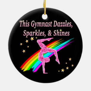 PINK SPARKLING GYMNASTICS DESIGN CERAMIC ORNAMENT