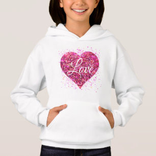 Pink sparkling sequins, love graffiti valentine