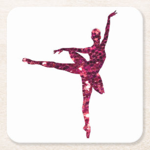 Pink Sparkly Ballerina Square Paper Coaster