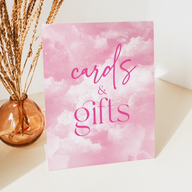 Pink Sparkly Clouds Cards & Gifts Pedestal Sign (Creator Uploaded)