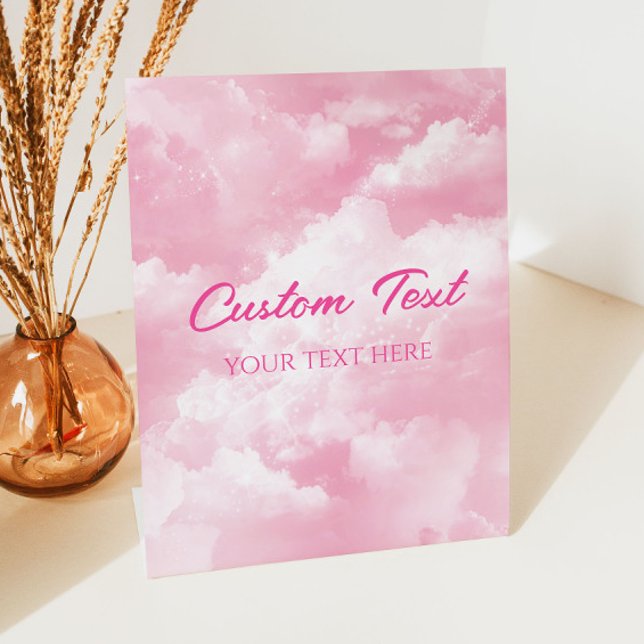 Pink Sparkly Clouds Party Custom Text Pedestal Sign (Creator Uploaded)