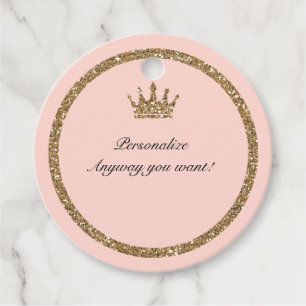 Pink Sparkly Gold Glitter Sweet 16 Princess Crown Favour Tags