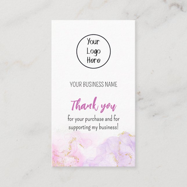 Pink sparkly gradient business card rate thank you (Front)