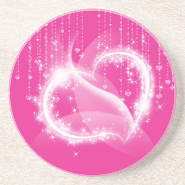 Pink Sparkly Hearts Coaster (Front)