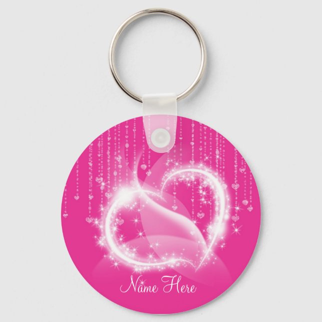 Pink Sparkly Hearts Keychain (Front)