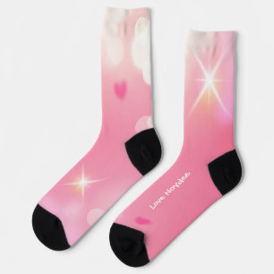 Pink Sparkly Hearts White Text Socks