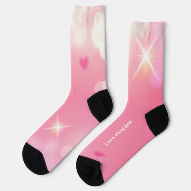 Pink Sparkly Hearts White Text Socks (Left)