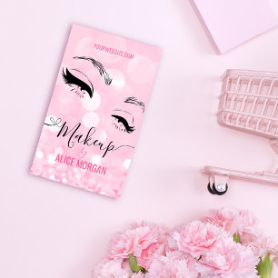 Pink Sparkly Makeup Artist Glamour Bokeh Sequin QR Business Card