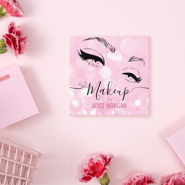 Pink Sparkly Makeup Artist Glamour Bokeh Sequin QR Square Business Card (Creator Uploaded)