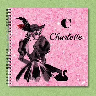 Pink Sparkly Notebook with Coquette Model