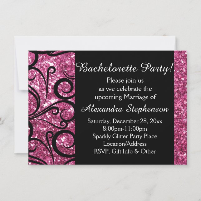 Pink Sparkly Swirl Bachelorette Party Invitation (Front)