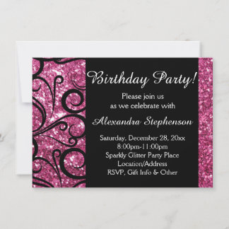 Pink Sparkly Swirl Women's Birthday Party Invitation