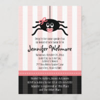 Pink Spider Halloween Baby Shower Invitations
