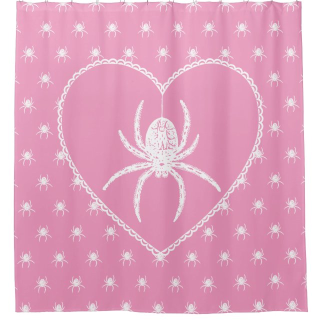Pink Spider Heart Shower Curtain (Front)