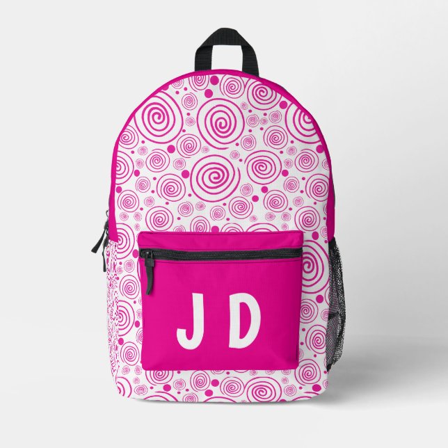 Pink Spiral Girly Backpack With Initials (Front)