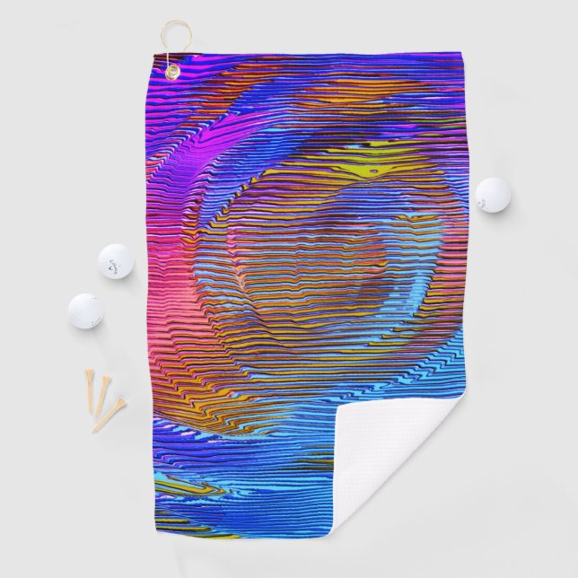 Pink spiral rainbow with relief and messy stripes  golf towel (InSitu)