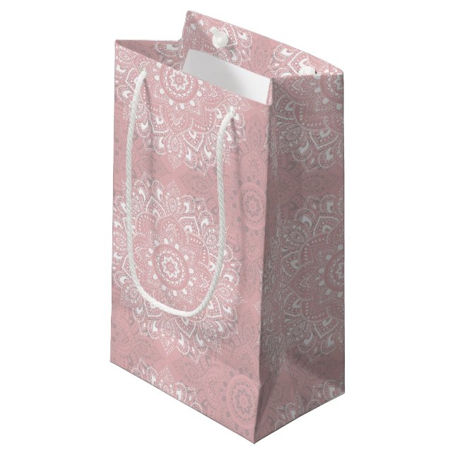 Pink spiritual Indian mandala pattern Small Gift Bag (Front Angled)
