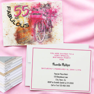 Pink Splash 55 Year Old Birthday Party Invitation