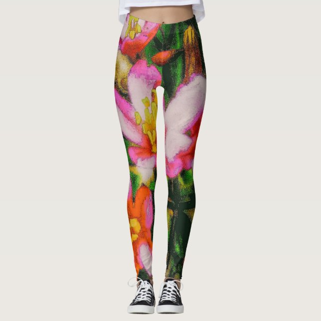Pink Splash Flowers Leggings (Front)