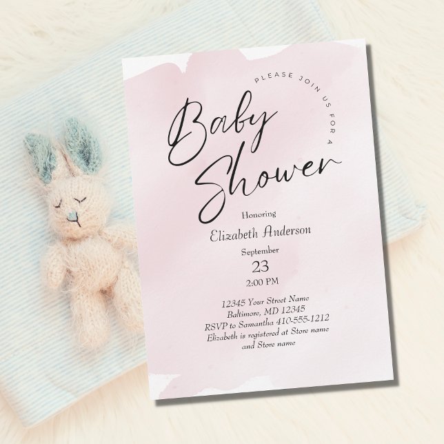 Pink Splash Wash Watercolor Baby Girl Baby Shower  Invitation (Creator Uploaded)