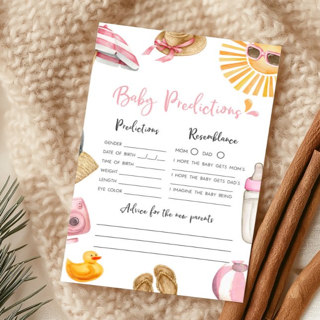 Pink Splish Splash Baby Predictions Game (Girl Summer Beach Baby Shower Baby Predictions Game)