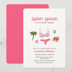 Pink Splish Splash Beach Bum Girl Baby Shower Invitation