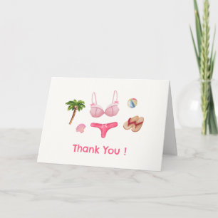 Pink Splish Splash Beach Bum Girl Baby Shower Thank You Card