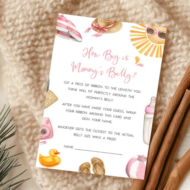 Pink Splish Splash How Big Is Mummy's Belly Game (Girl Summer Beach Baby Shower How Big Is Mommy's Belly Game)