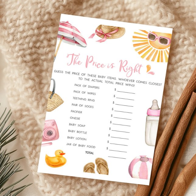 Pink Splish Splash The Price Is Right Game (Girl Summer Beach Baby Shower The Price Is Right Game)