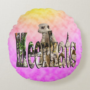 Pink Sponged Meerkat Design, Round Cushion
