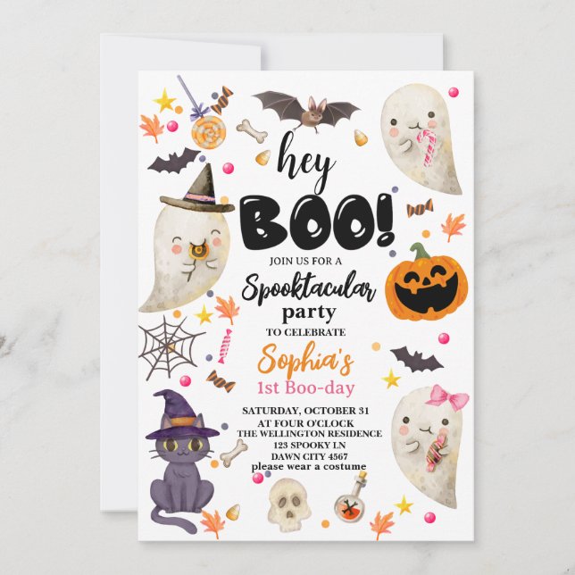 Pink Spooktacular Halloween 1st Boo-day Birthday Invitation (Front)